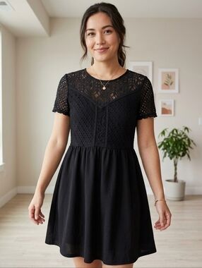 Vintage Y2K H&M Black Lace Mini Skater Dress